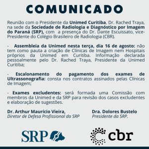 Reunião da Diretoria da Sociedade de Radiologia e Diagnóstico por Imagem do Paraná (SRP), do Colégio Brasileiro de Radiologia, com a Presidência da Unimed Curitiba.
